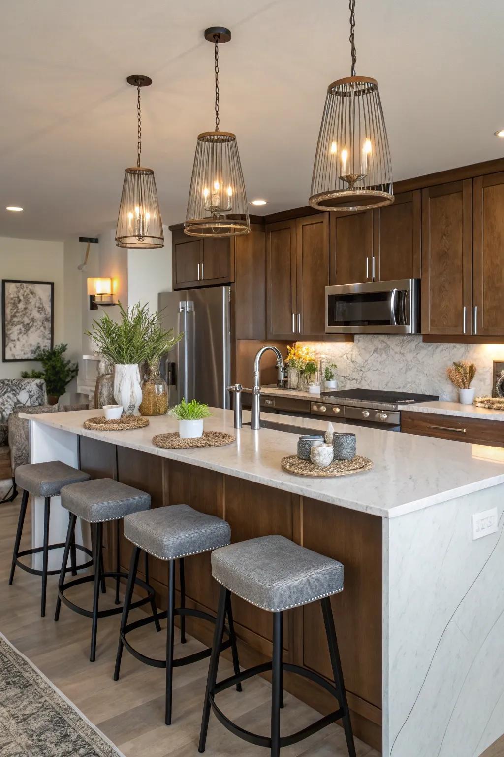 A kitchen island that harmonizes practicality with visual appeal.