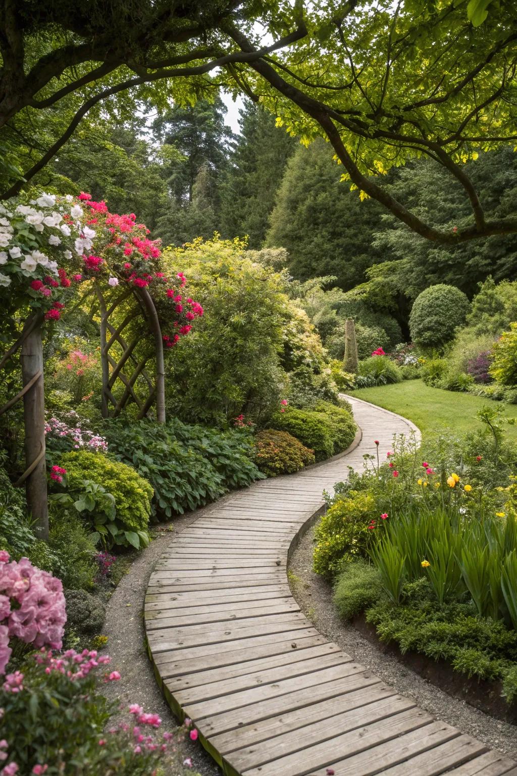 A winding path adds interest and guides people through your garden.