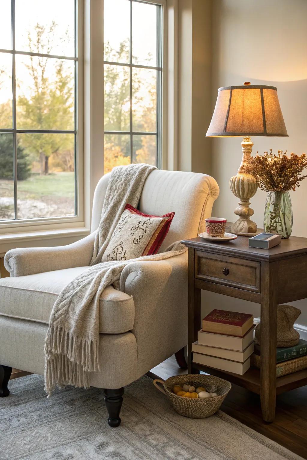 A peaceful corner for reading by the window, ideal for unwinding during the day.