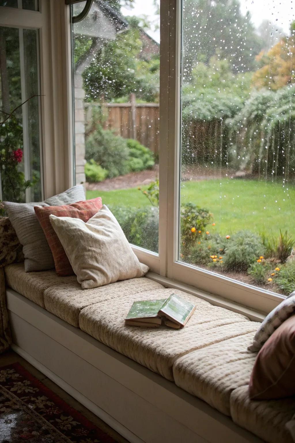 A warm, inviting window seat, ideal for reading and relaxing.