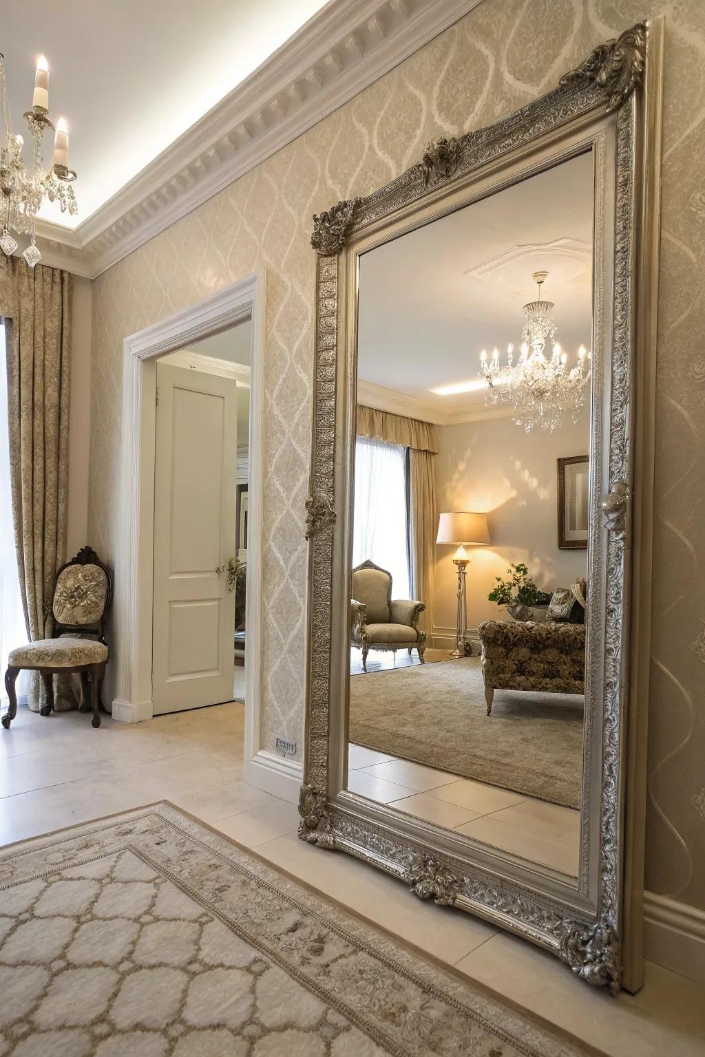 Generously sized mirrors not only decorate but also broaden and illuminate any space.