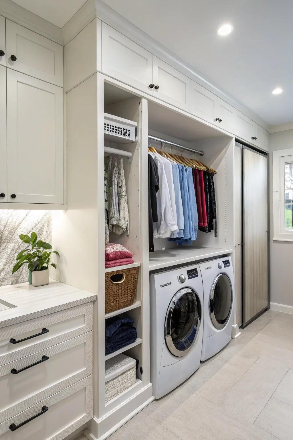 Combine function with design by integrating beams into cabinetry.