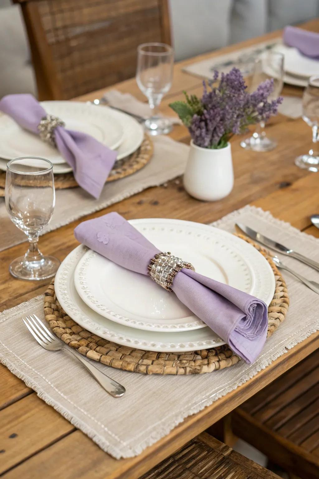 Lavender-accented table setting for a special occasion.