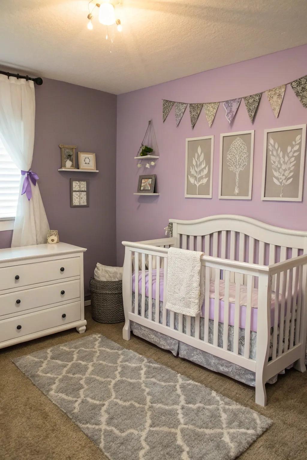 White and gray highlights enhance the lavender atmosphere.
