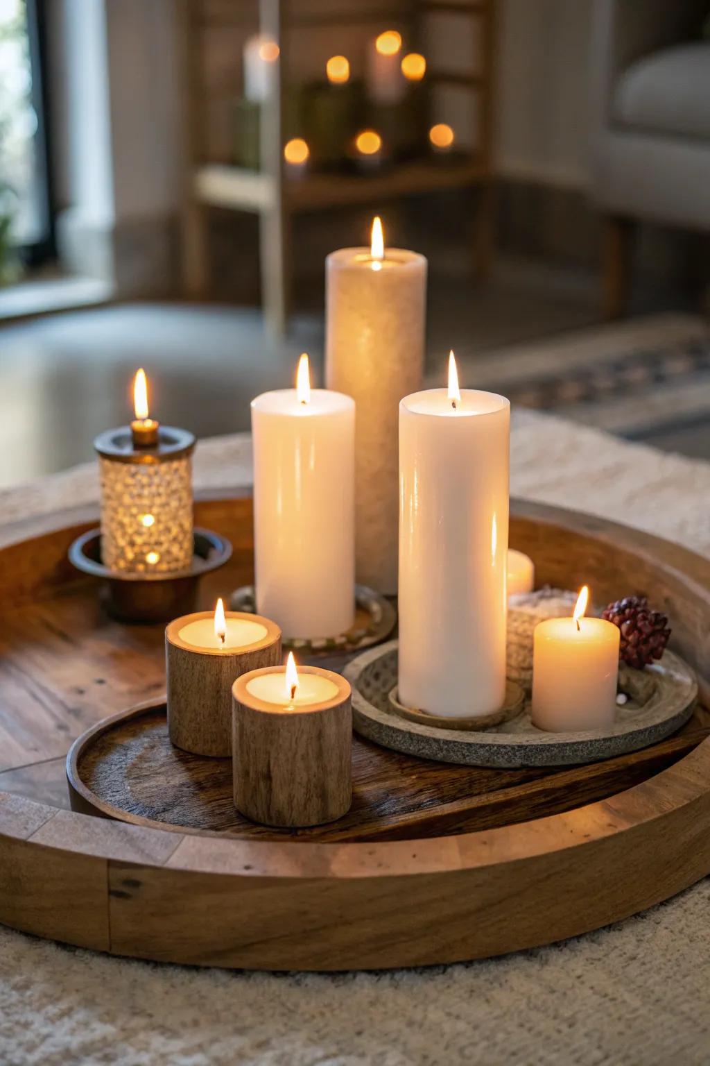 Candles situated on a rotating tray to create an intimate and welcoming ambiance.