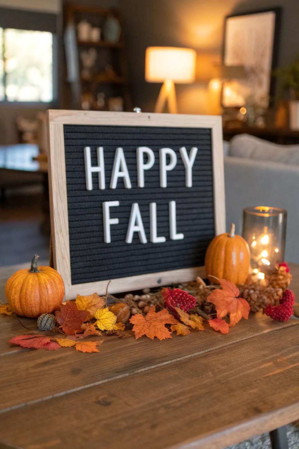 Greet the fall season with a celebratory display board message.