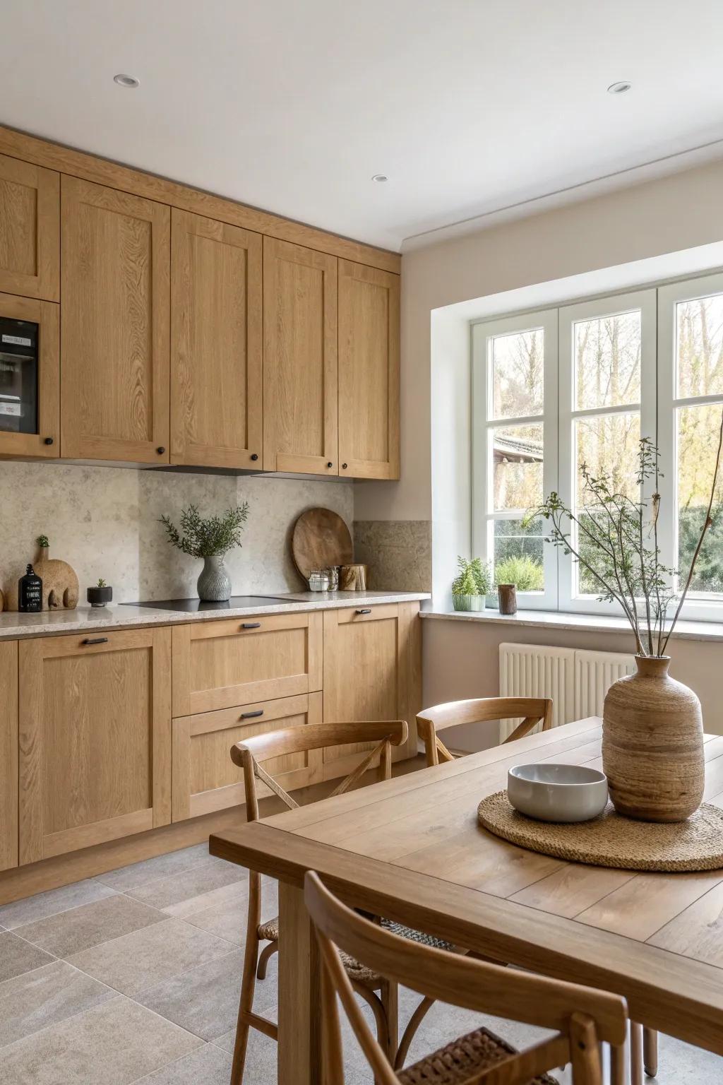 Allow the comfort of golden-hue cabinets to turn your kitchen into a bright, welcoming place.