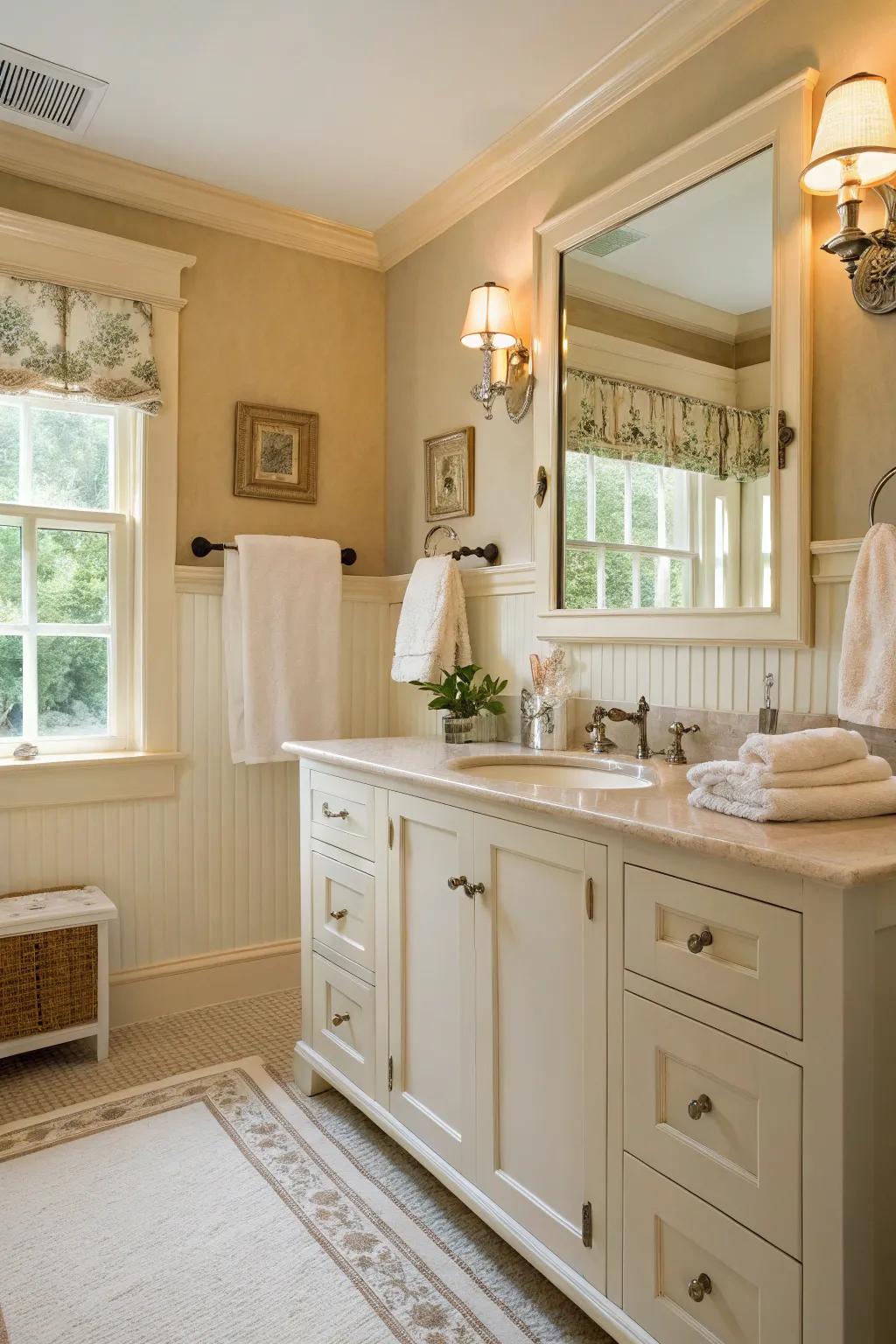 Cream accents add comfort and warmth to a light color palette.