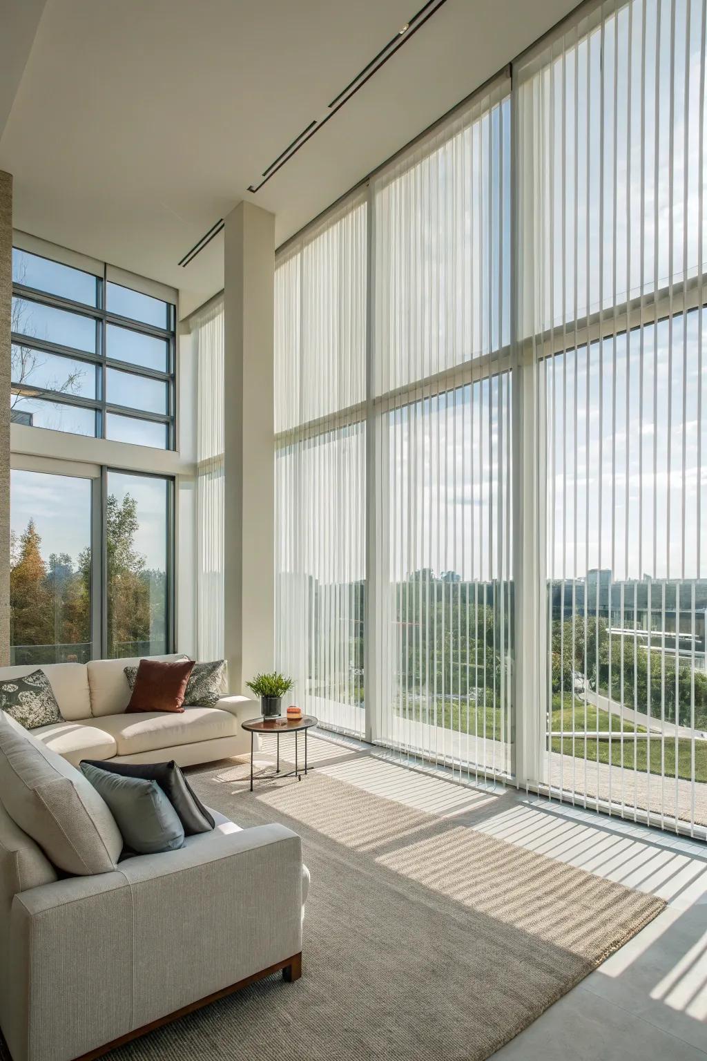 Large windows are beautifully enhanced by vertical window treatments.