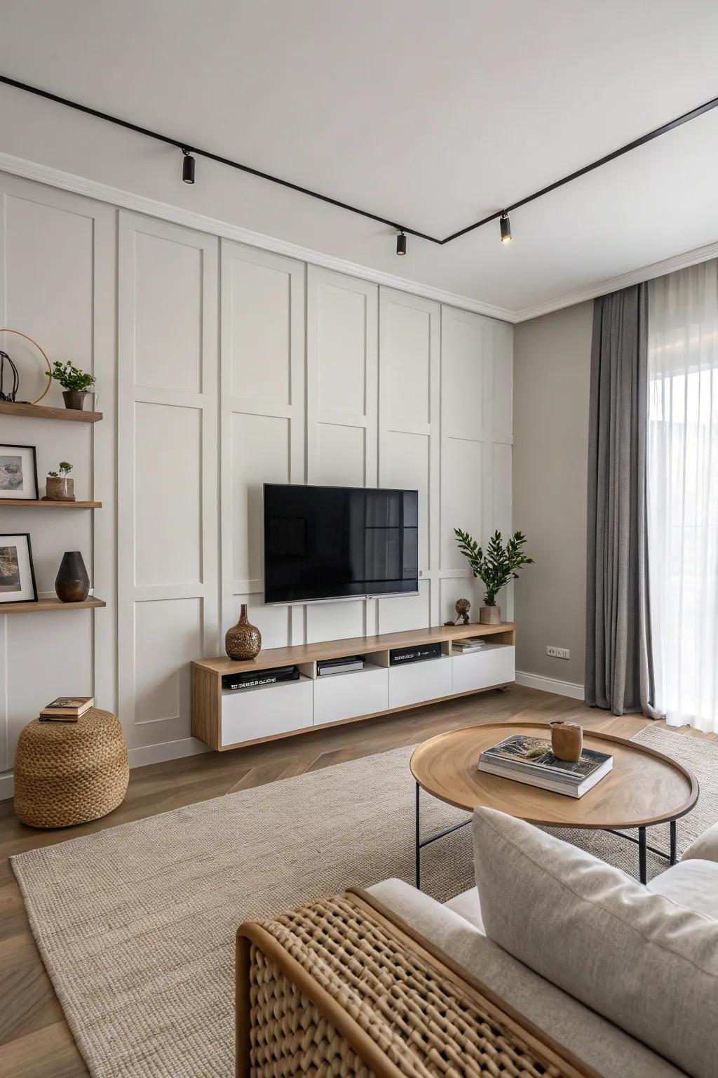 Embrace a pared-down style using minimalist wall paneling that speaks volumes through its simplicity.