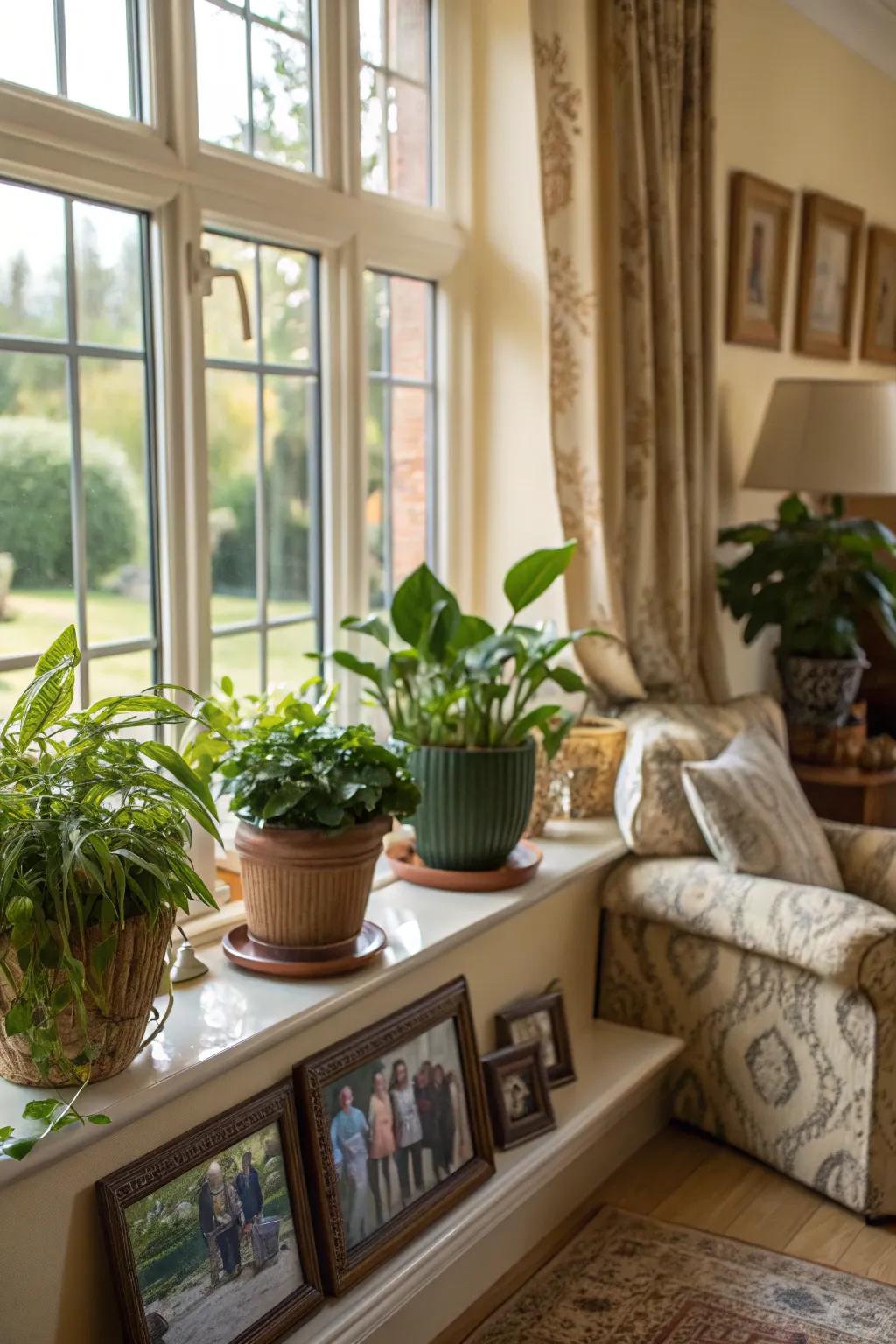 Turn your windowsill into a charming exhibit filled with personal touches.