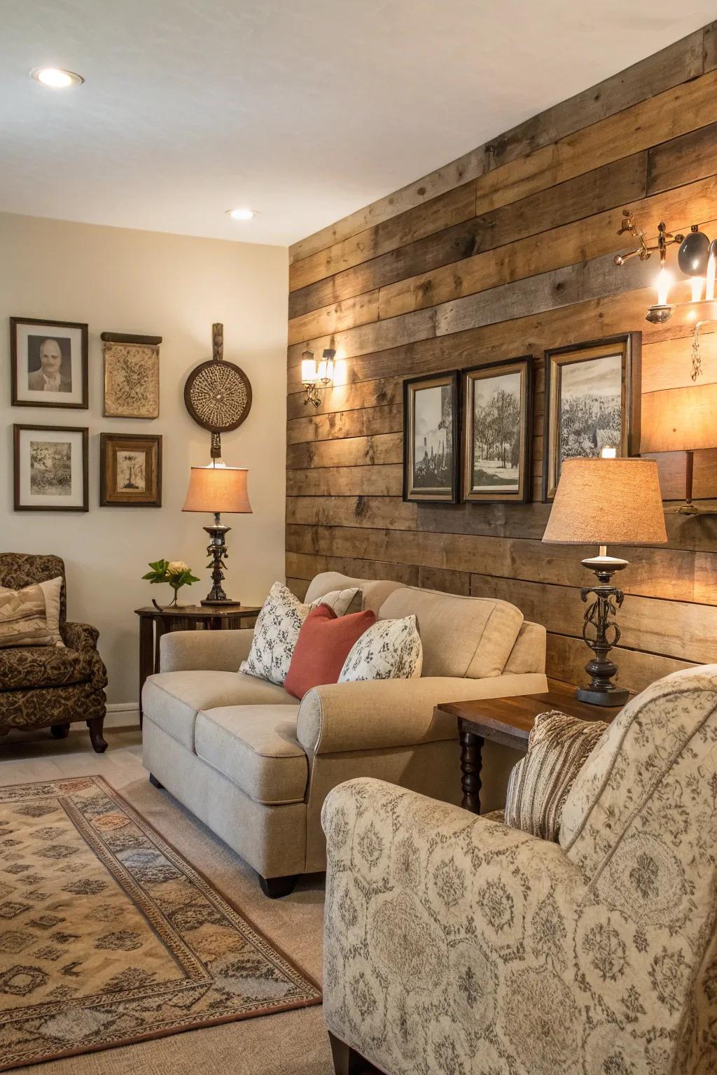 Reclaimed wood panels infuse your space with history and warmth.
