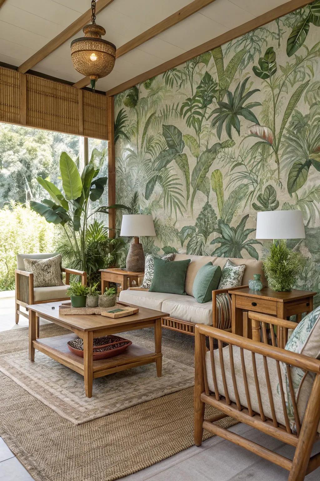 Botanical designs create a calming and lively ambiance.