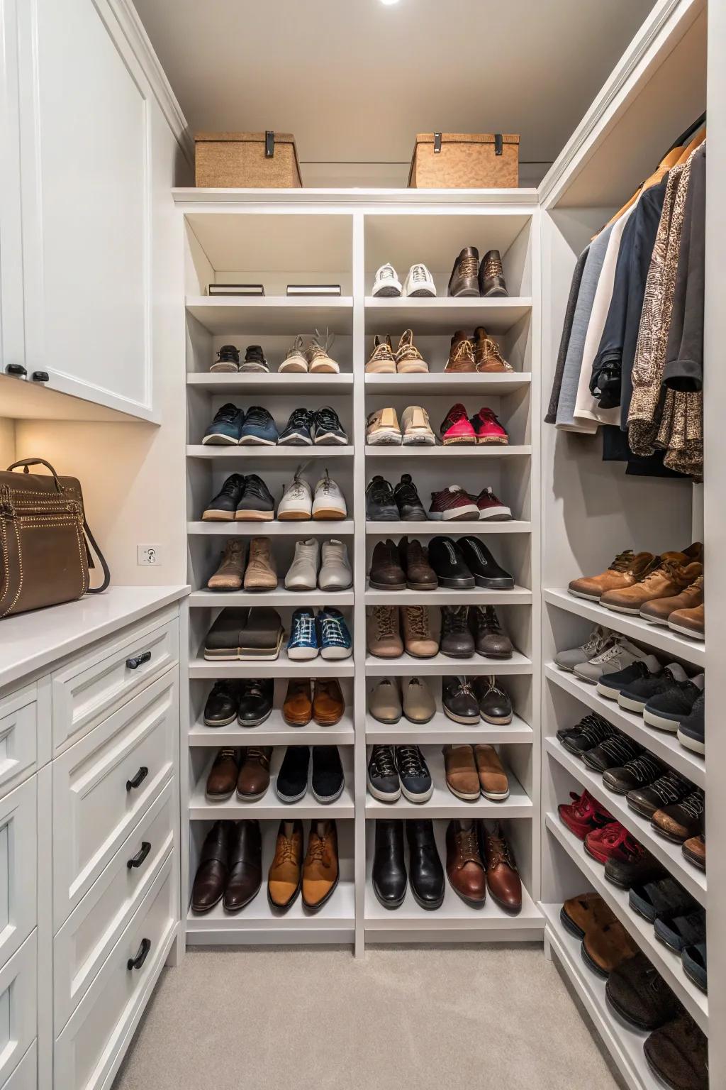 Keep your shoes organized with specified shelving.