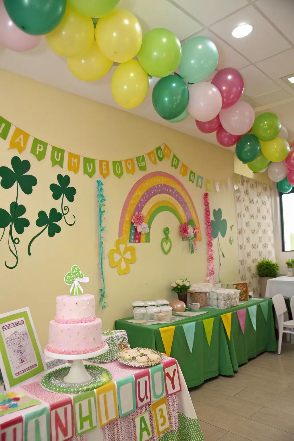 A room embellished with lucky emblems, creating a whimsical atmosphere.