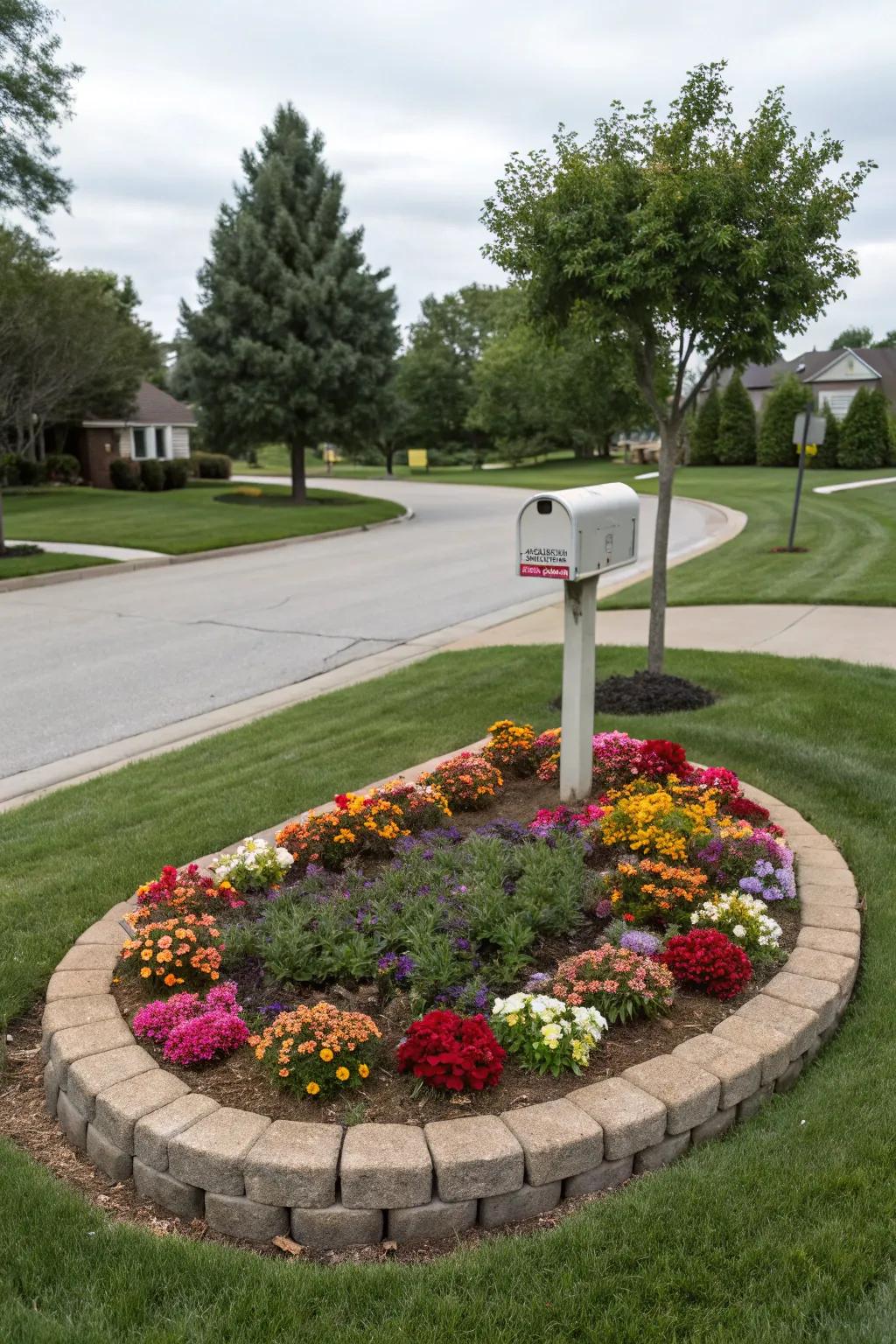 A circular layout crafts a balanced and inviting space around your mailbox.