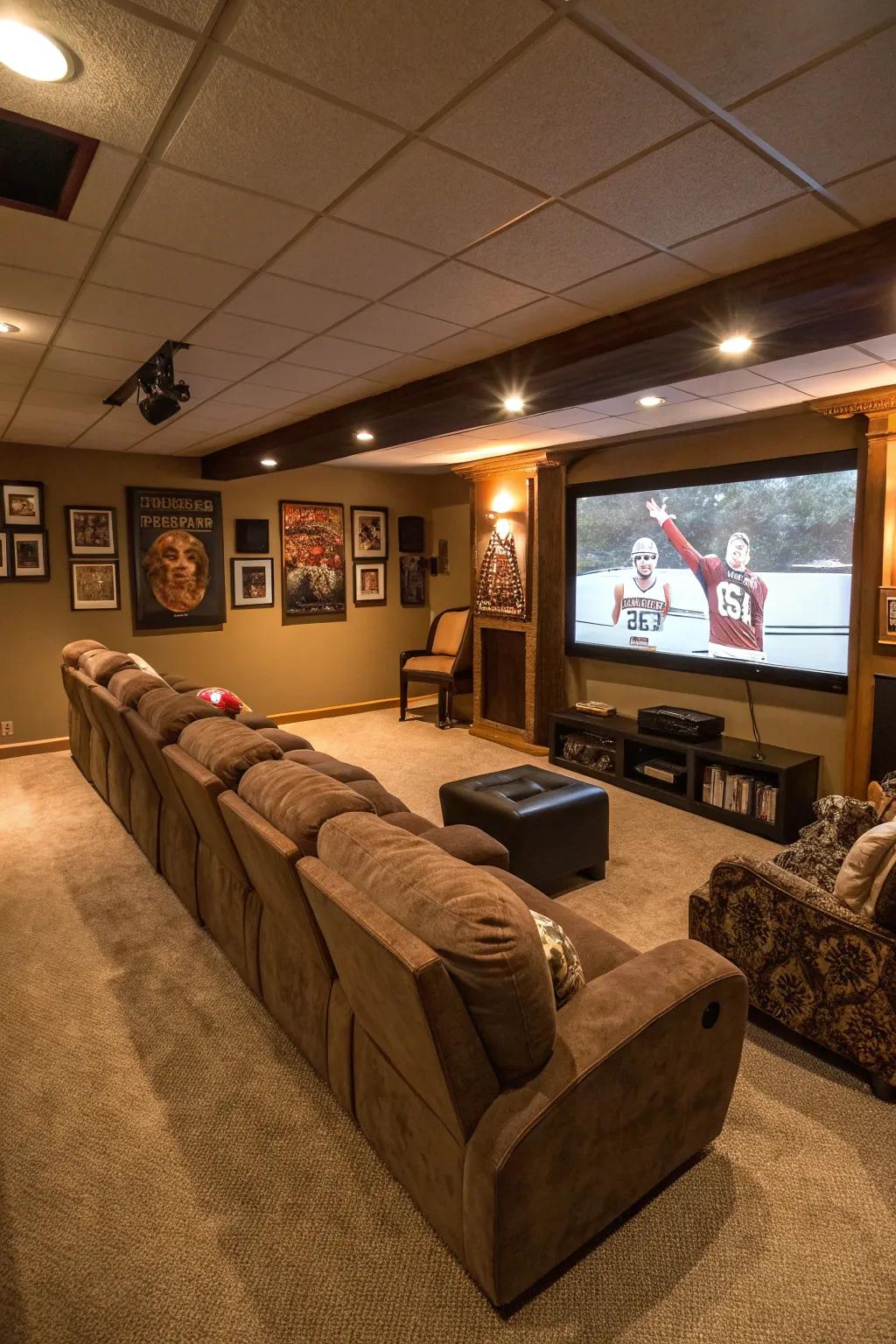 Design the ultimate relaxation spot with a recliner zone in your basement.