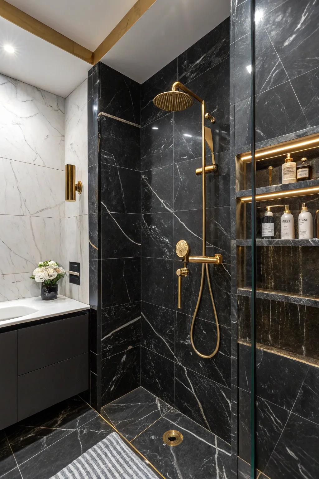 Achieve a striking appearance with strong ebony marble tiles.