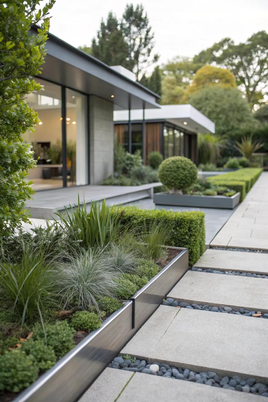 Sleek metal edging introduces a modern touch.