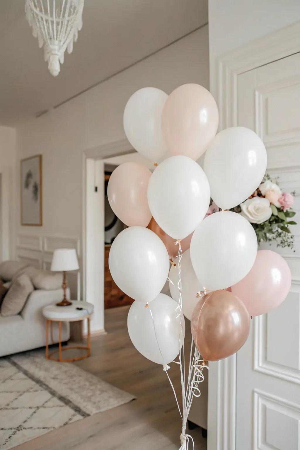 Monochromatic balloons elevate the elegance of any minimalist birthday decor.