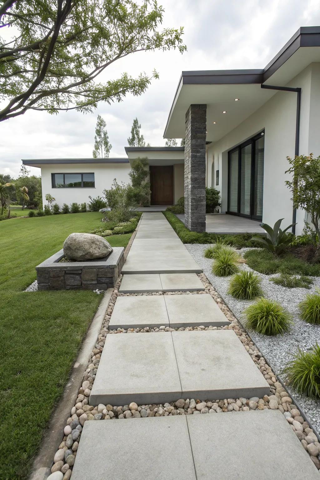 Concrete and stone generate a polished, modern appearance.