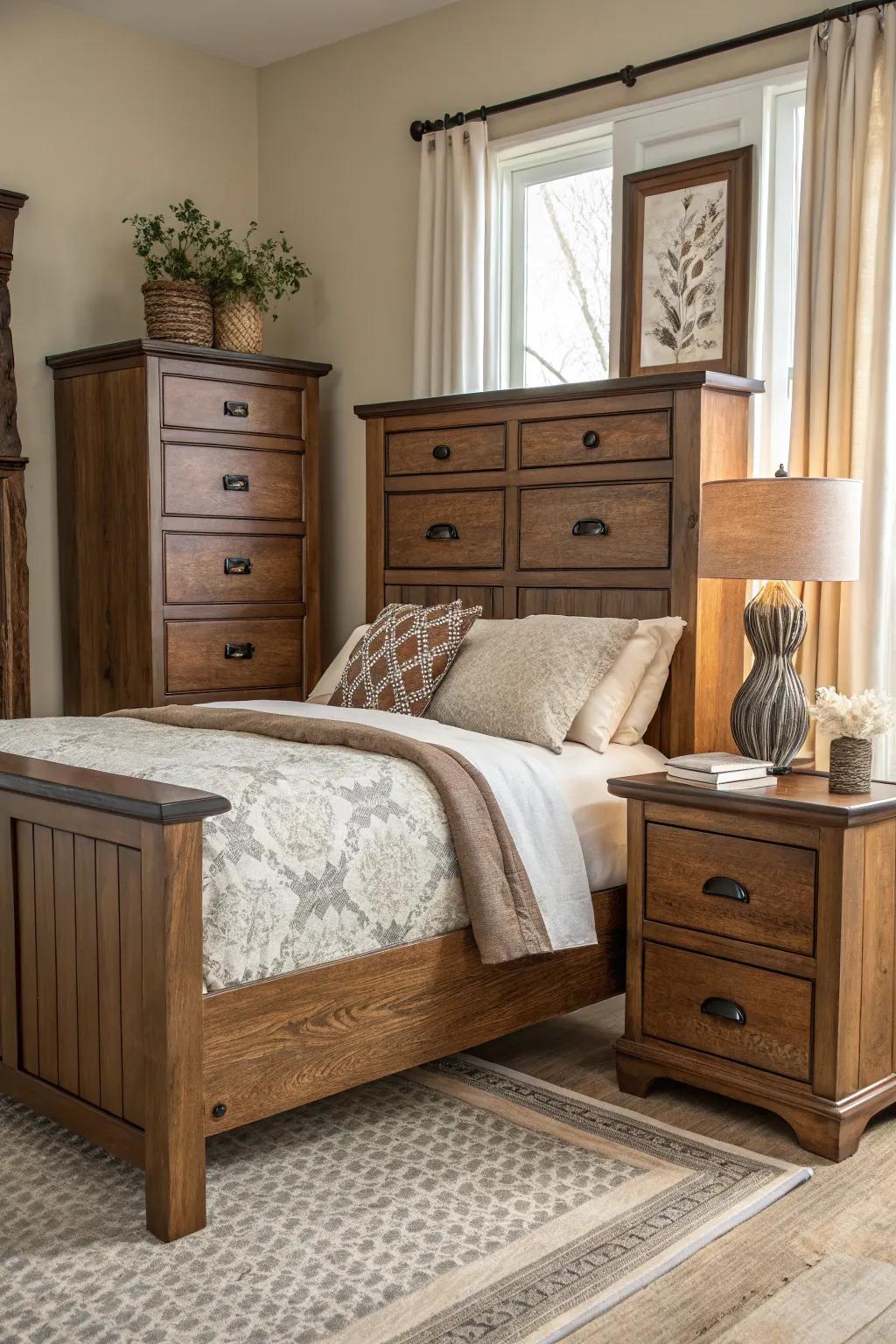 A blend of furniture pieces amplifies your bedroom&rsquo;s depth.