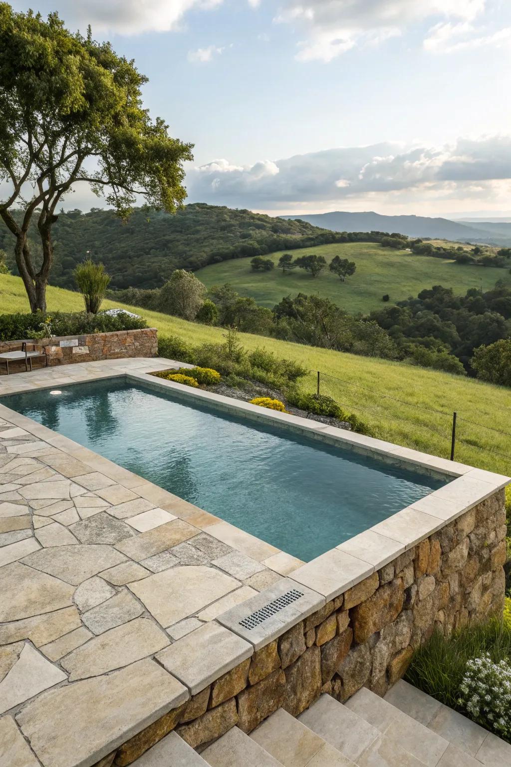 Natural stone details enhance the pool’s natural charm.