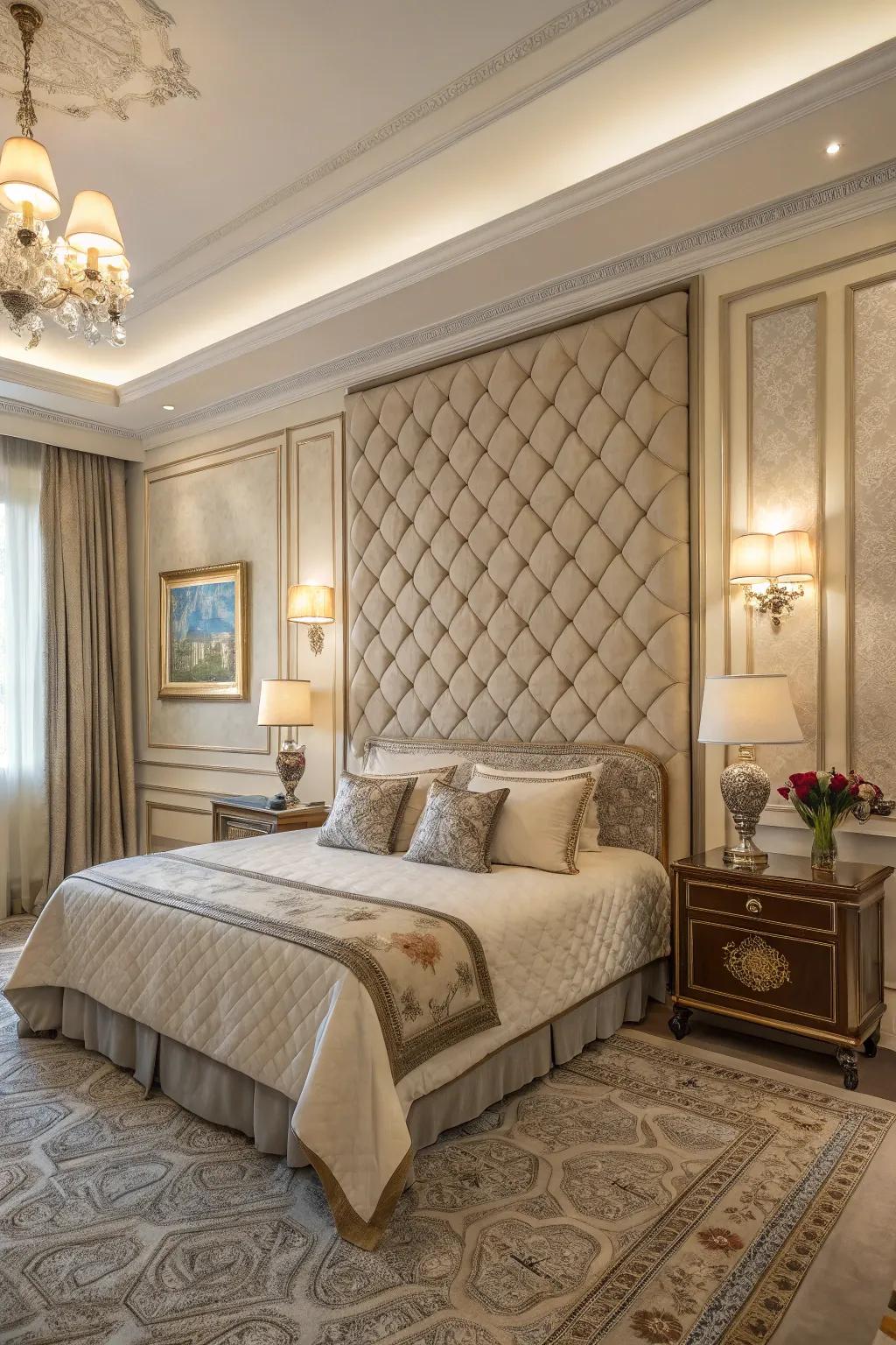Textured panels introduce dimension and a sense of luxury to any bedroom.
