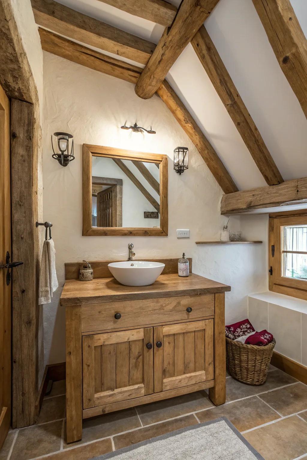 Natural wood elements bring comfort and tactile appeal to the bathroom.