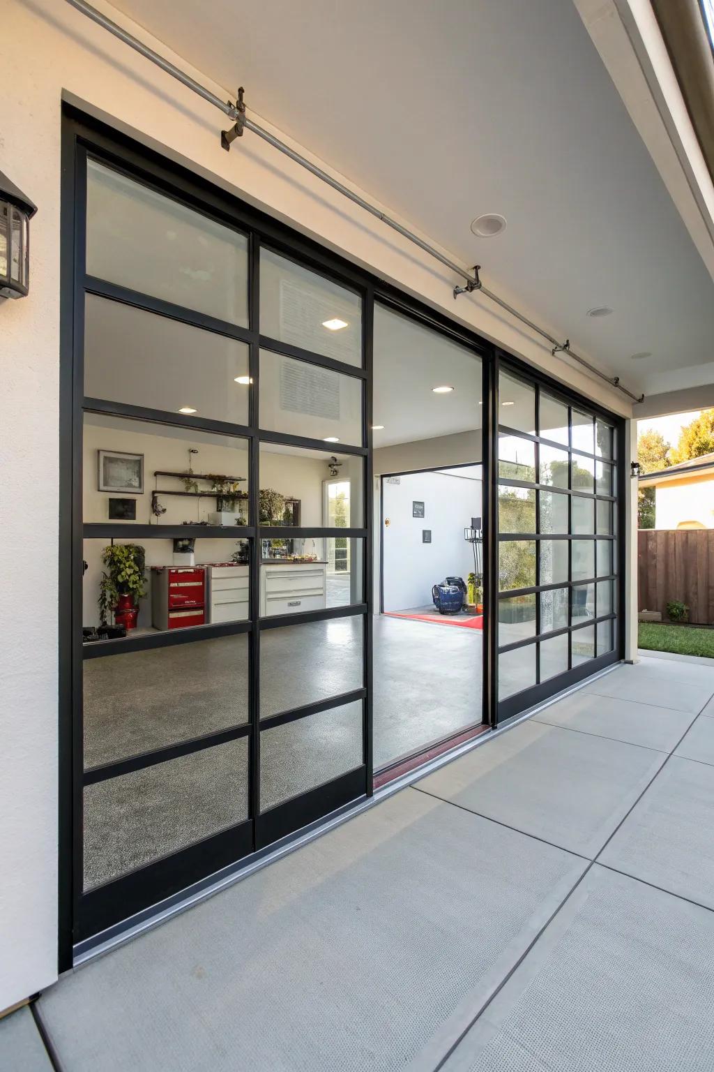 Clear panes bring sophistication and natural light to your garage.