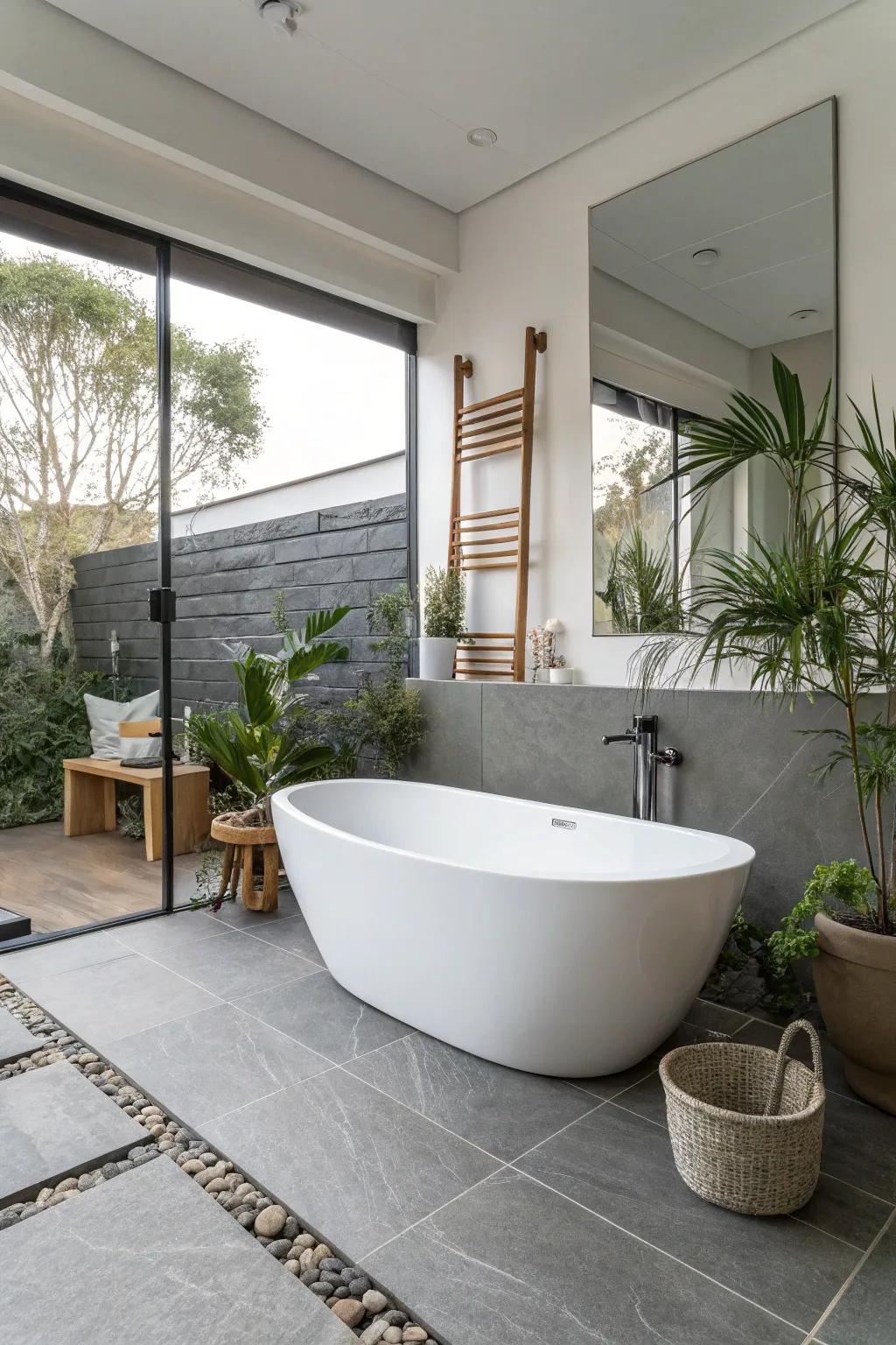 A standalone tub enhances the design and becomes the bathroom's key feature.