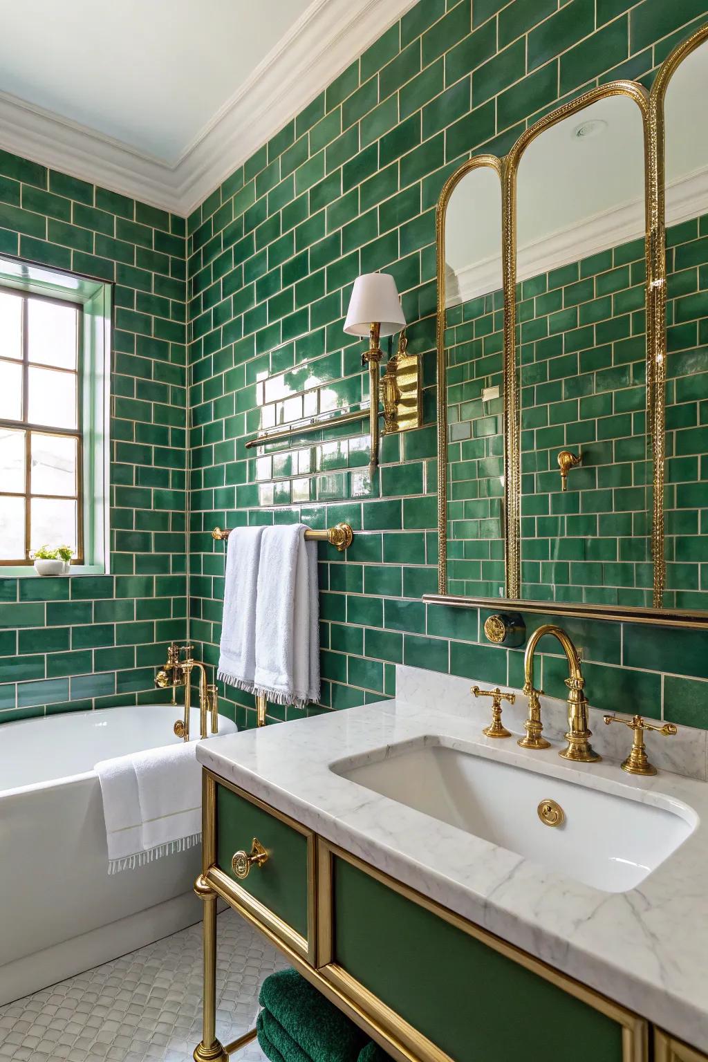 Forest green tiles impart a sense of majestic grace.