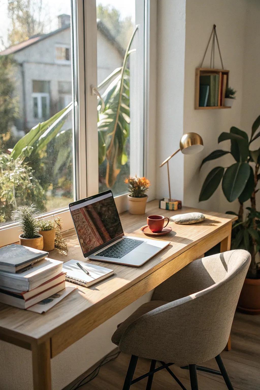 Sunlight brightening a modern home office atmosphere.
