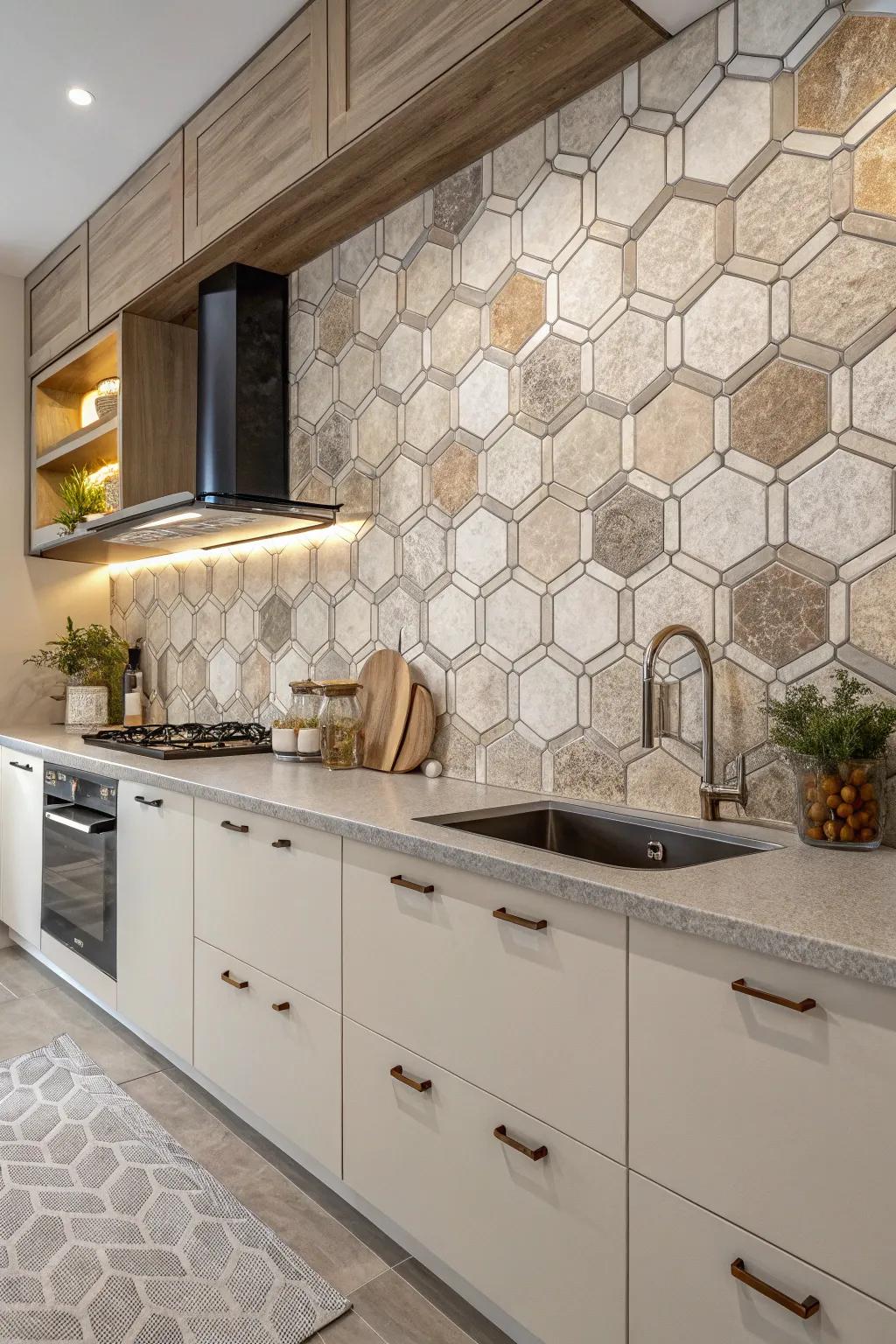 Polygonal panels introduce geometry and flair to your kitchen.