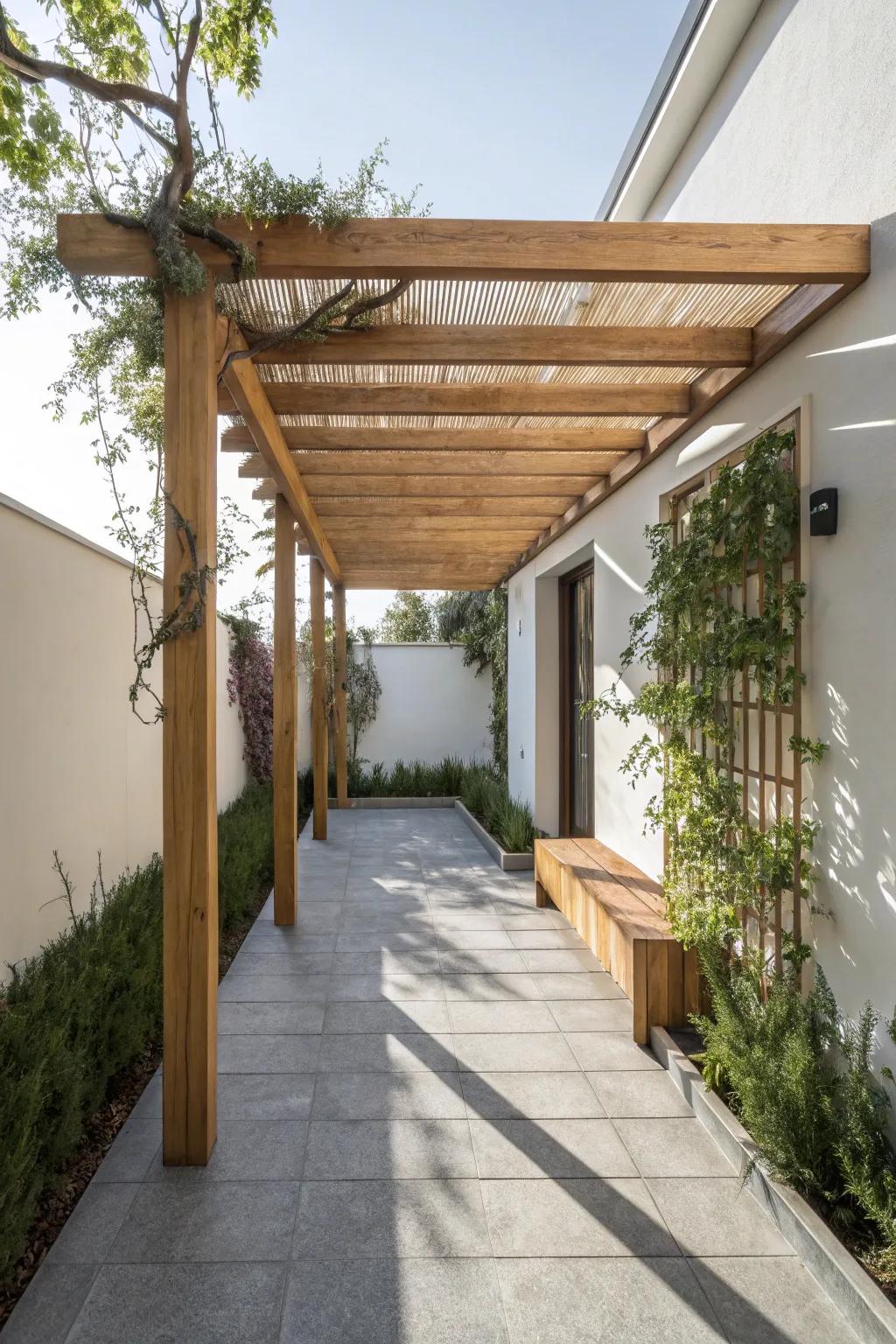 Keep it simple with a minimalist wooden pergola.