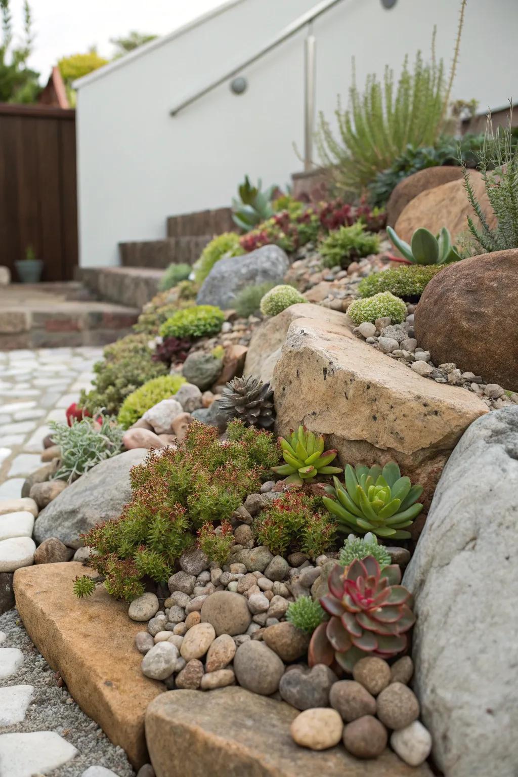 A captivating rock garden brings texture and depth to your outdoor space.
