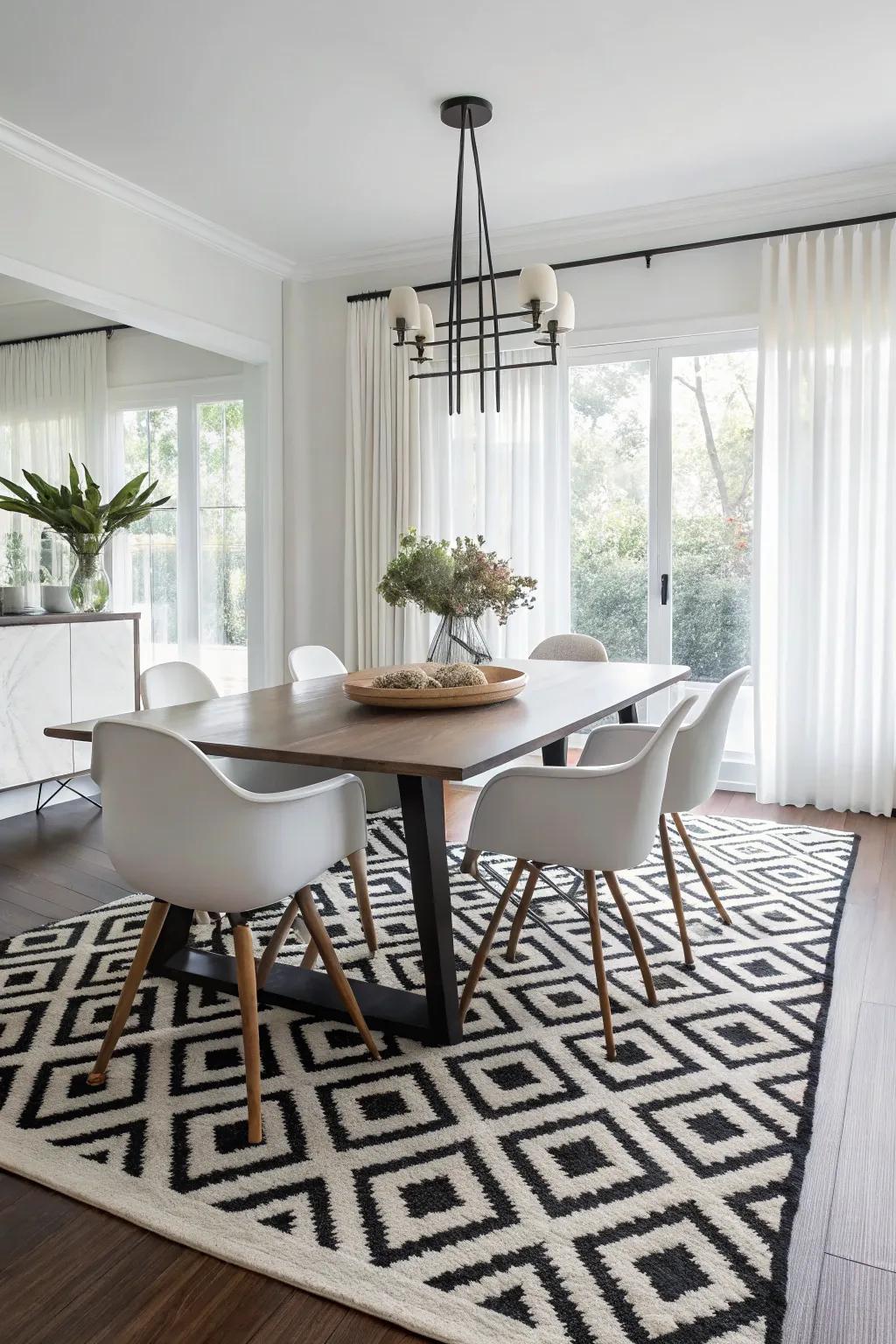 Geometric rugs add a modern touch to your design.