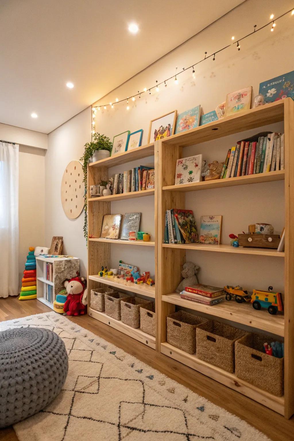 Low shelves ensure toys and books are easily within reach.