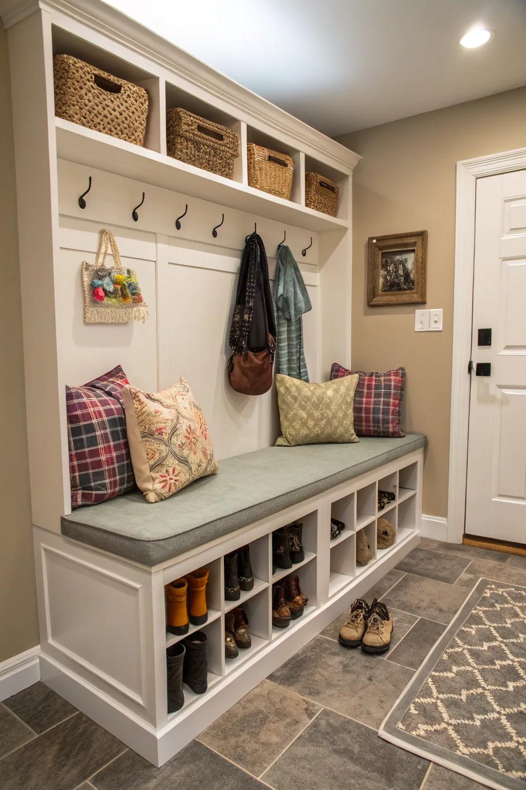 A comfortable seat that also serves as a storage solution.