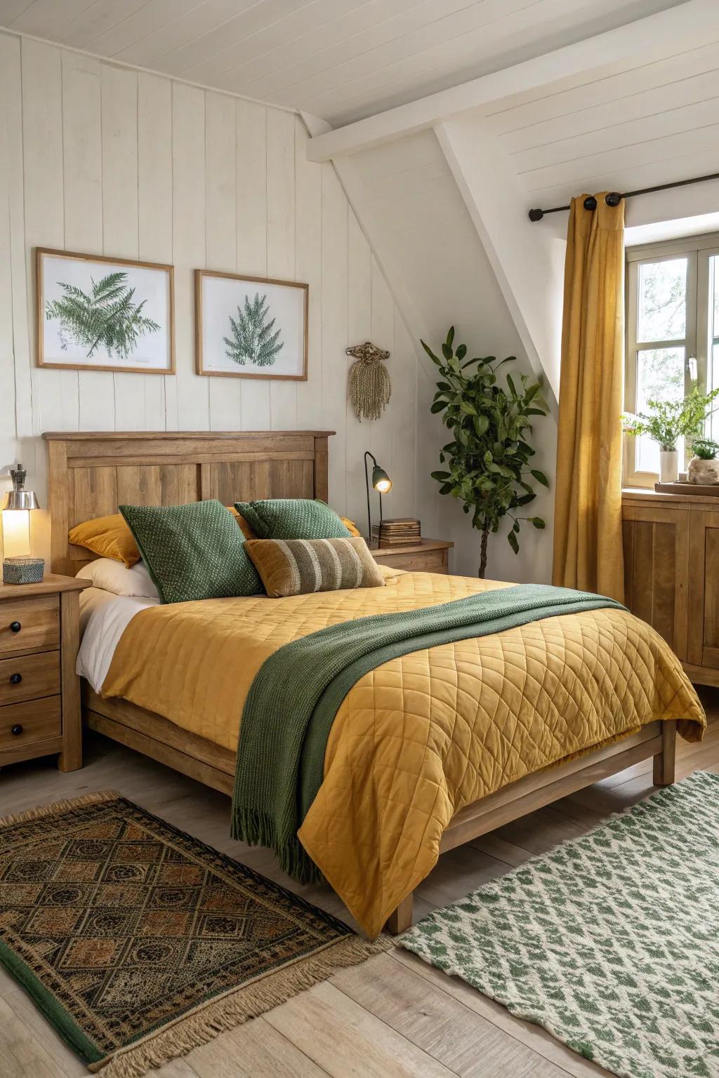 A peaceful bedroom design featuring earthy hues and surfaces.