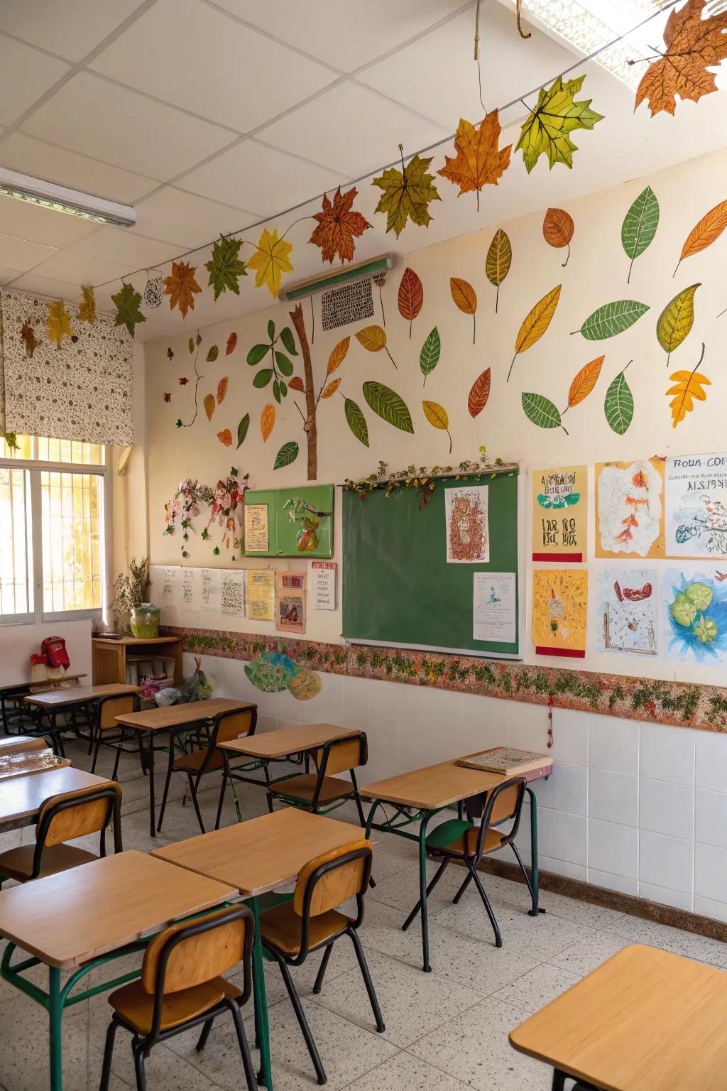 Decorations influenced by nature transport the tranquility of nature into the classroom.