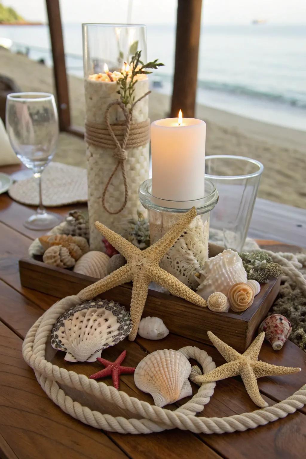 Transport the beach to your table with seashell centerpieces.