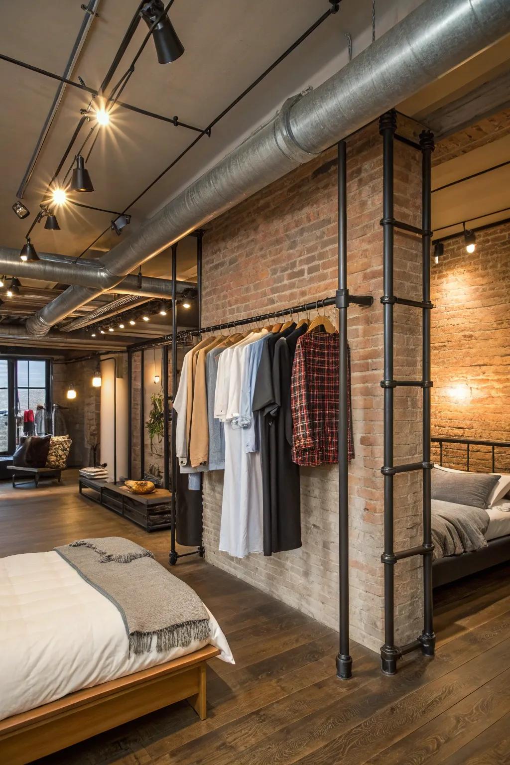 Ceiling-mounted pipes give off a stylish industrial appearance.