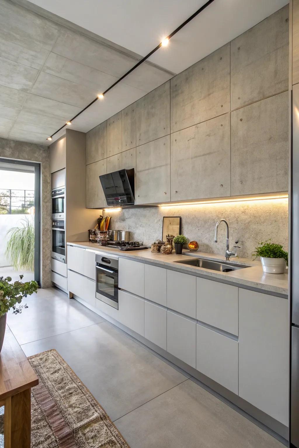Cement backsplashes deliver an understated, modern style through a refined appearance.