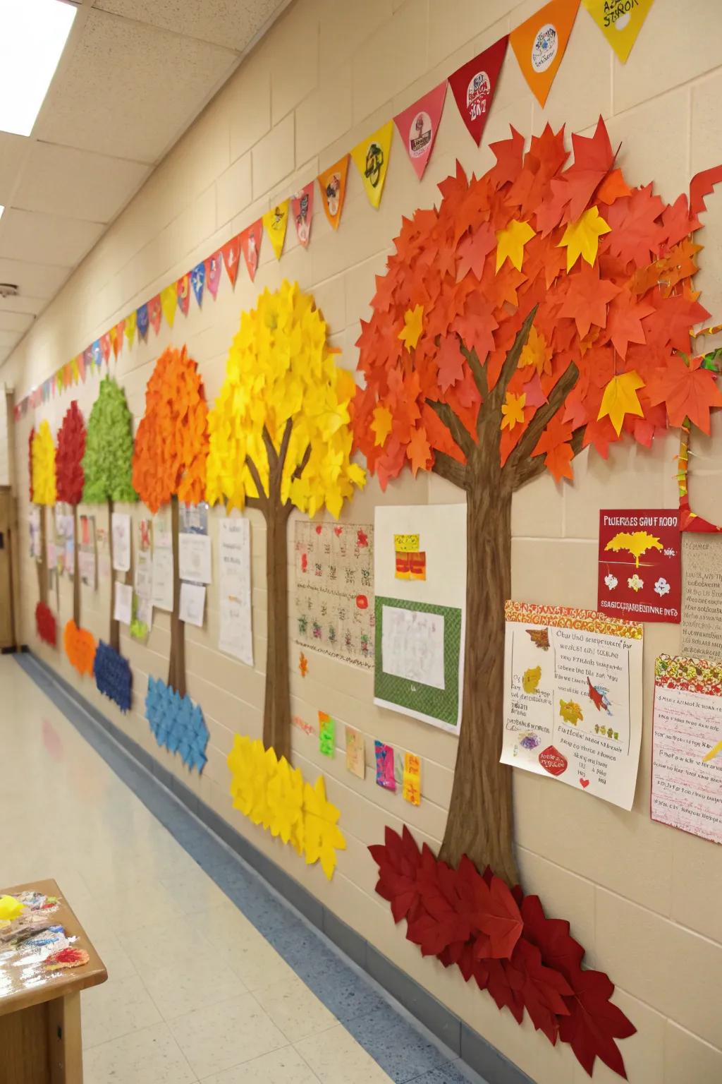 A fall-themed bulletin board highlighting the colors of autumn.