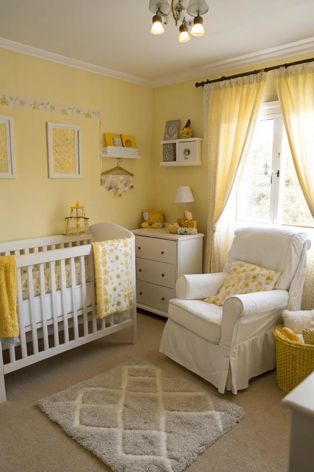 A lively nursery featuring creamy yellow accents.