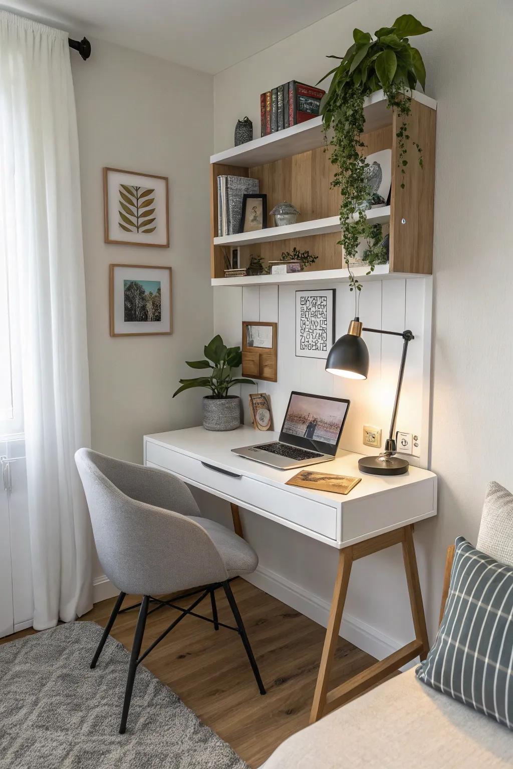 Optimize floor space with an elegant wall-affixed desk.