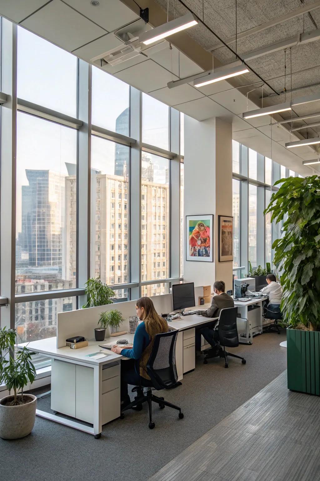 Sunlight enriches creativity and general well-being in the office.
