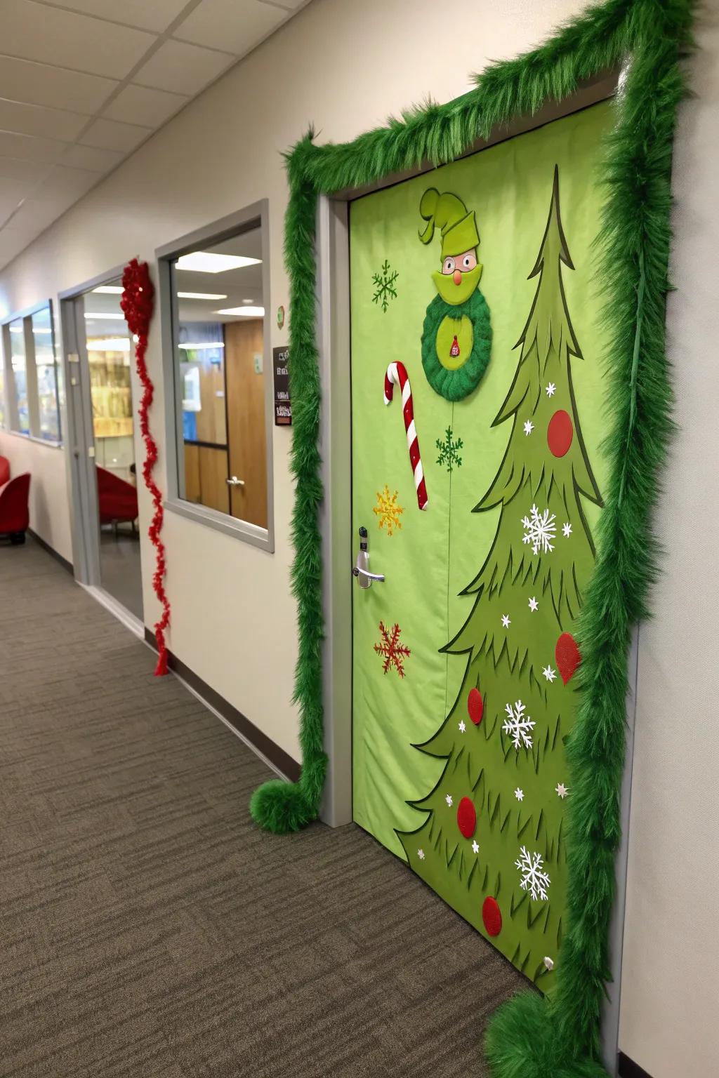 Turn your door into the whimsical Grinch's Hideaway.