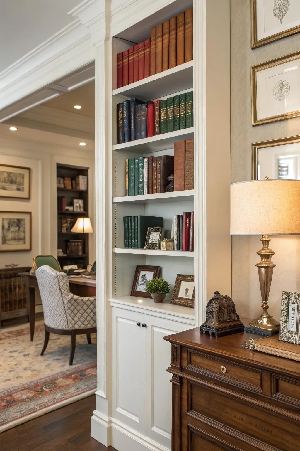 Bookshelves decorated with books and ornaments add intellectual charm to your virtual background.